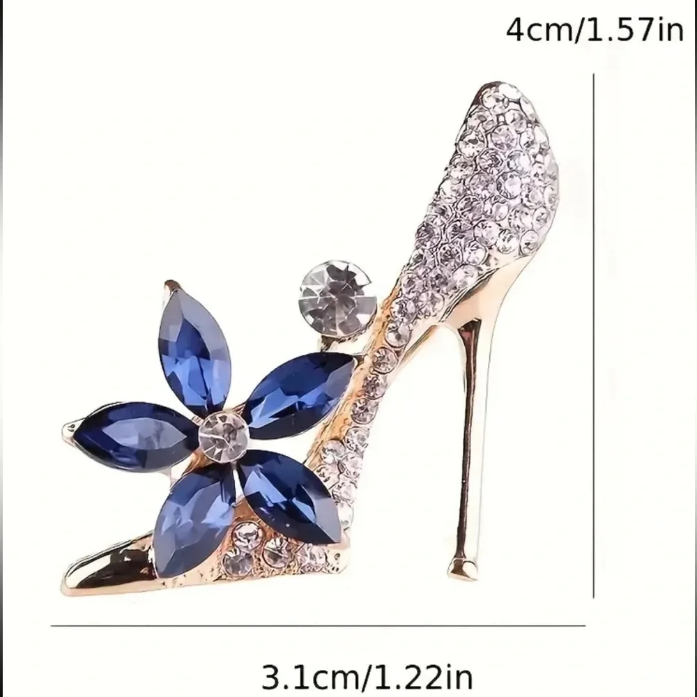NEW! Rhinestone High Heel Brooch – Red Flower Shoe Pin 👠  (A3-91)